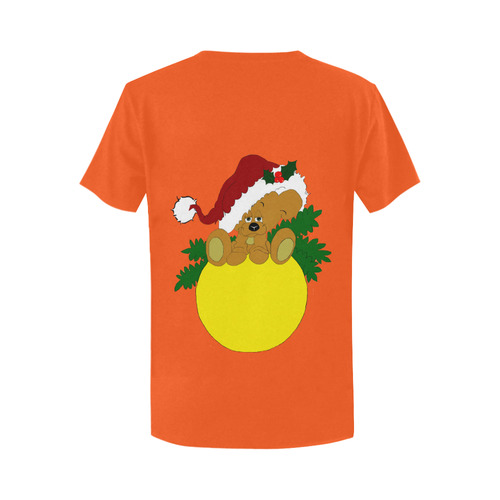Christmas Teddy Bear Ornament Orange Women's T-Shirt in USA Size (Two Sides Printing)
