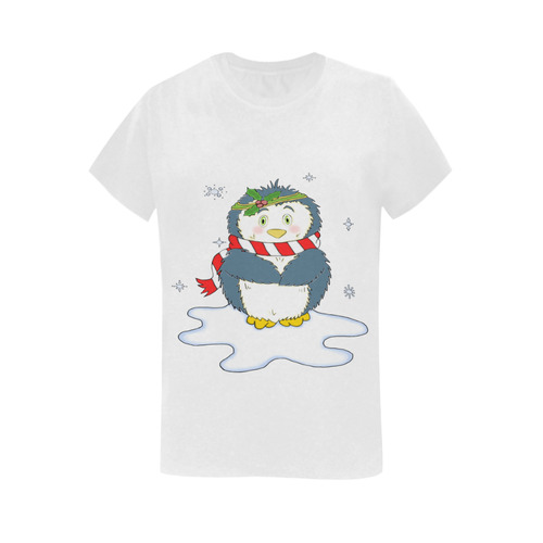 Adorable Christmas Penguin White Women's T-Shirt in USA Size (Two Sides Printing)