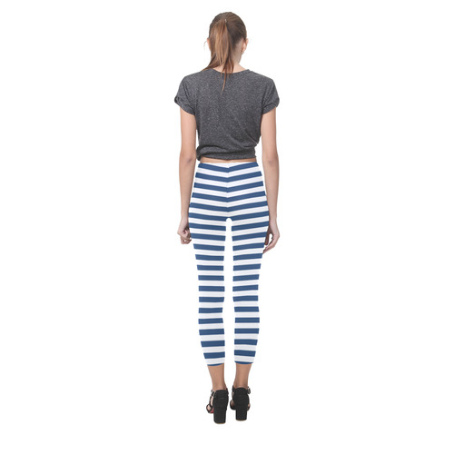 Blue and White Nautical Stripes Capri Legging (Model L02)