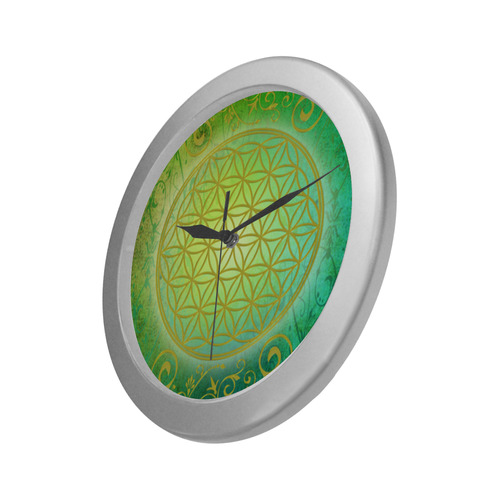 Symbol FLOWER OF LIFE vintage gold green Silver Color Wall Clock