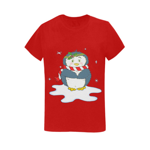 Adorable Christmas Penguin Red Women's T-Shirt in USA Size (Two Sides Printing)