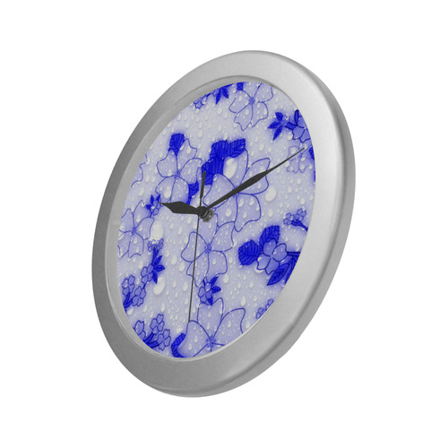 wet floral Pattern, blue Silver Color Wall Clock