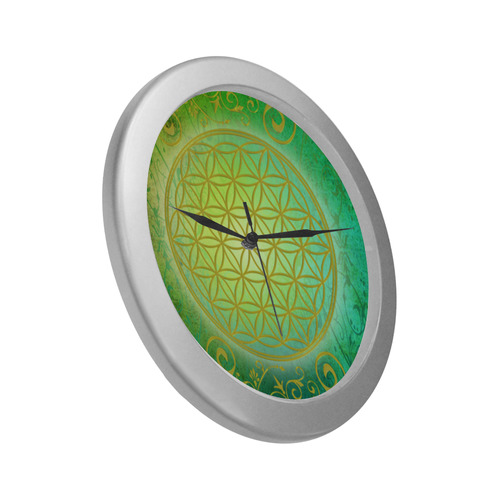 Symbol FLOWER OF LIFE vintage gold green Silver Color Wall Clock