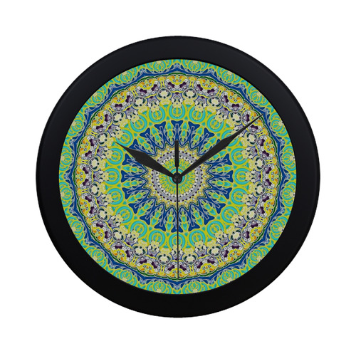 POWER MANDALA Blue Green Yellow Circular Plastic Wall clock