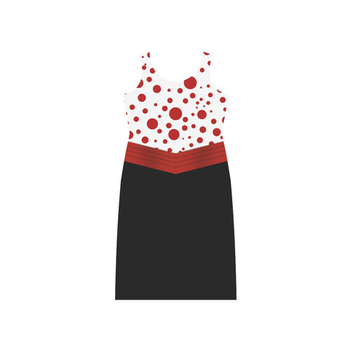 Polka Dots With Red Sash and Black Phaedra Sleeveless Open Fork Long Dress (Model D08)