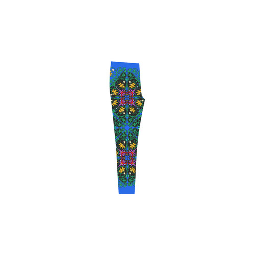Colorful Floral Diamond Squares on Blue Cassandra Women's Leggings (Model L01)