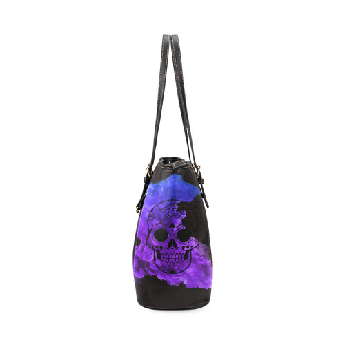 smoky skull Leather Tote Bag/Small (Model 1640)