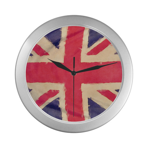 British UNION JACK flag grunge style Silver Color Wall Clock