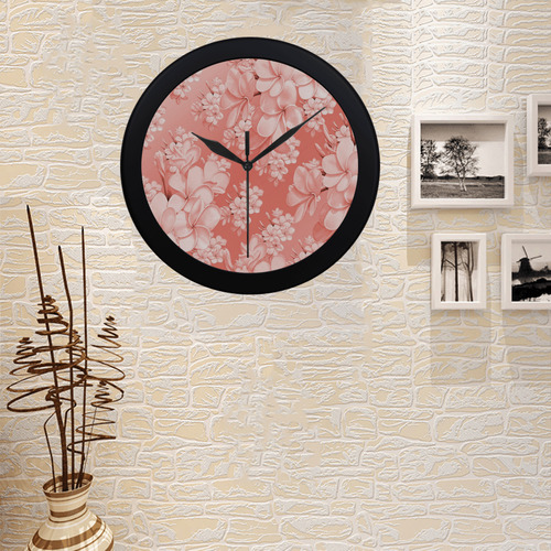 Delicate floral pattern,pink Circular Plastic Wall clock