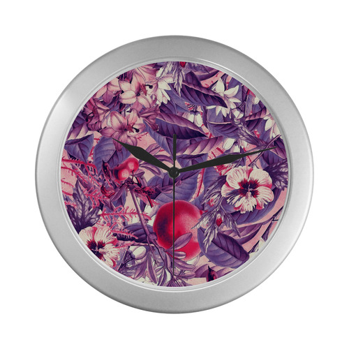 flowers 7 Silver Color Wall Clock