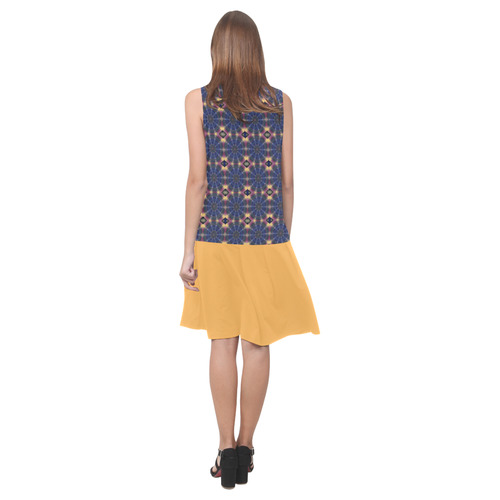 Blue Pinwheels and Amber Yellow Sleeveless Splicing Shift Dress(Model D17)