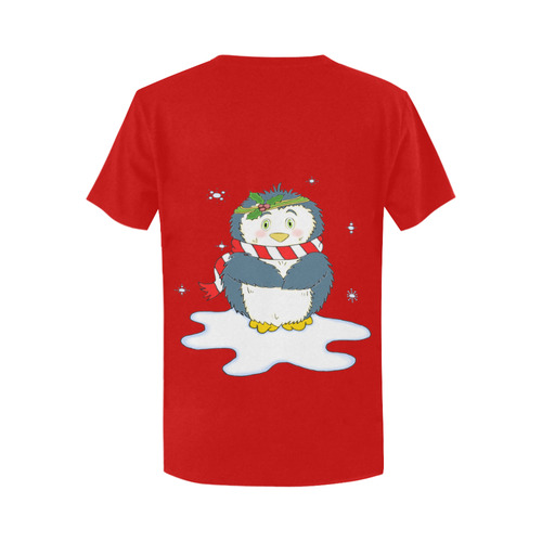 Adorable Christmas Penguin Red Women's T-Shirt in USA Size (Two Sides Printing)