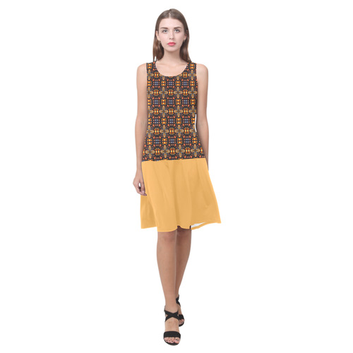 Amber Yellow Brown and Blue Sleeveless Splicing Shift Dress(Model D17)