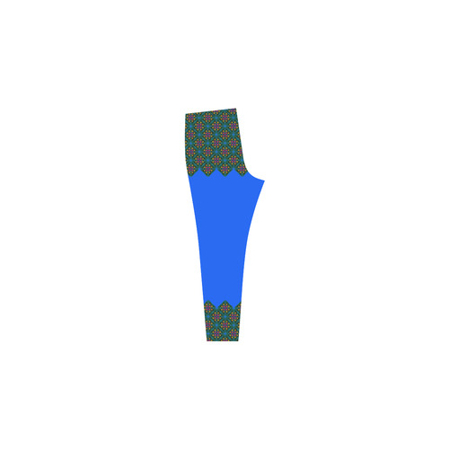 Colorful Floral Diamond Squares on Blue Cassandra Women's Leggings (Model L01)