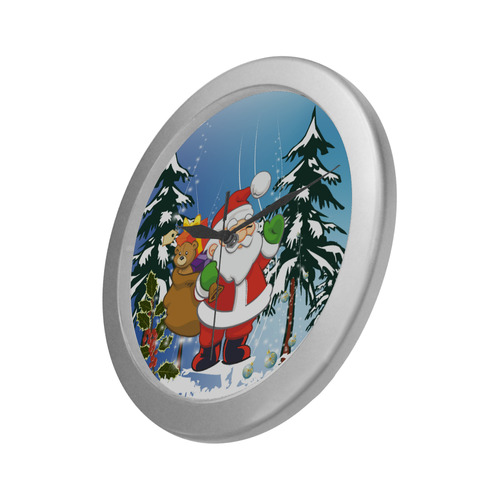 Cute Santa Claus Silver Color Wall Clock