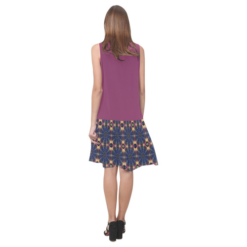 Boysenberry and Blue Pinwheels Sleeveless Splicing Shift Dress(Model D17)