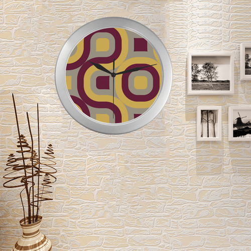 yellow and burgundy abstract Silver Color Wall Clock