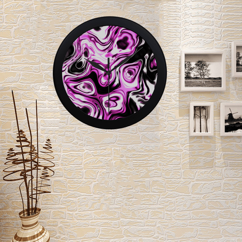 hot pink and black  swirls Circular Plastic Wall clock
