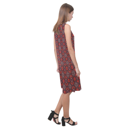 Red Geometric Pattern Sleeveless Splicing Shift Dress(Model D17)