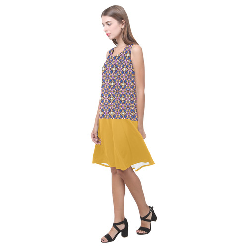 Purple and Brown Mango Sleeveless Splicing Shift Dress(Model D17)