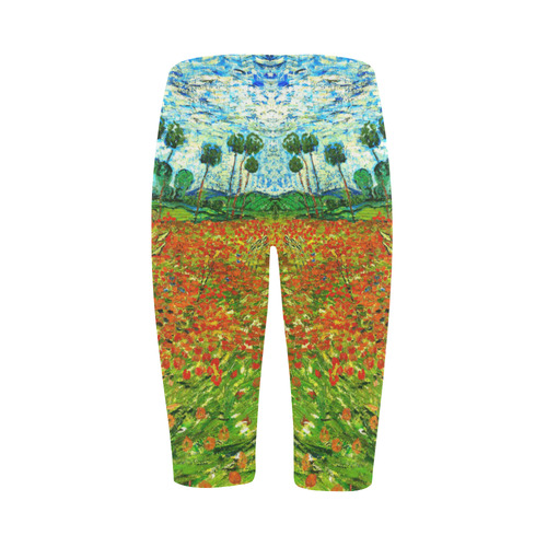 Vincent Van Gogh Field With Red Poppies Hestia Cropped Leggings (Model L03)