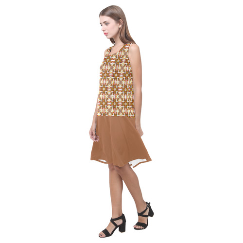 Topaz Geometric Pattern and Adobe Sleeveless Splicing Shift Dress(Model D17)