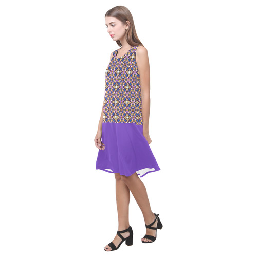 Purple and Brown Sleeveless Splicing Shift Dress(Model D17)