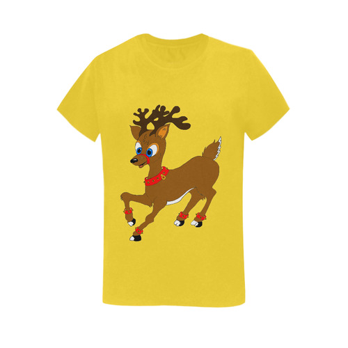 Christmas Reindeer Yellow Women's T-Shirt in USA Size (Two Sides Printing)