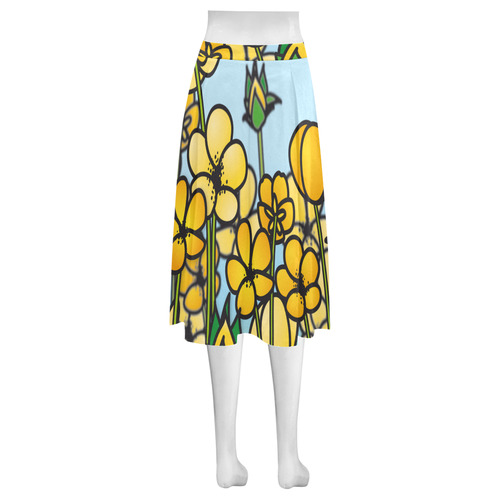 buttercup flower field yellow floral arrangement Mnemosyne Women's Crepe Skirt (Model D16)