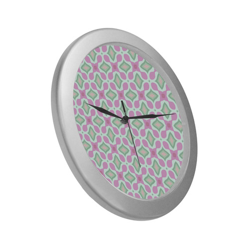 PINK AND GREEN Silver Color Wall Clock