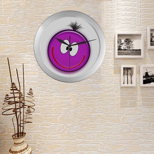 purple smile Silver Color Wall Clock