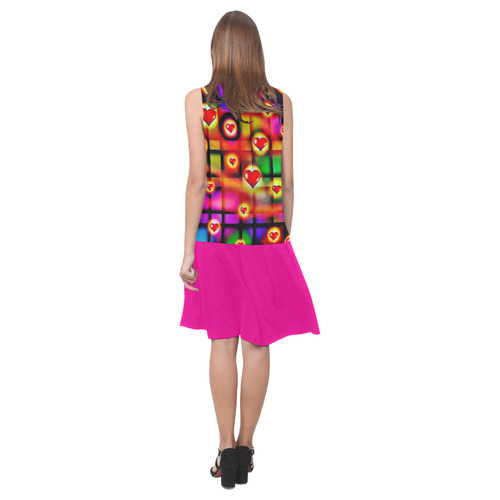 Hearts Parade Colorful Plaid Pink Sleeveless Splicing Shift Dress(Model D17)