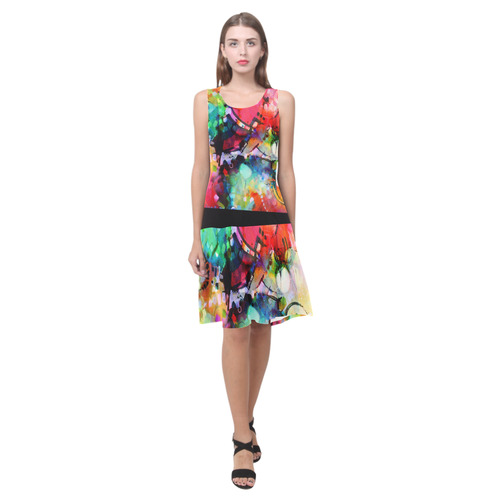 Color Cacophony Sleeveless Splicing Shift Dress(Model D17)