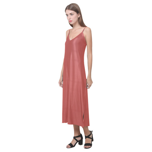 Aurora Red V-Neck Open Fork Long Dress(Model D18)