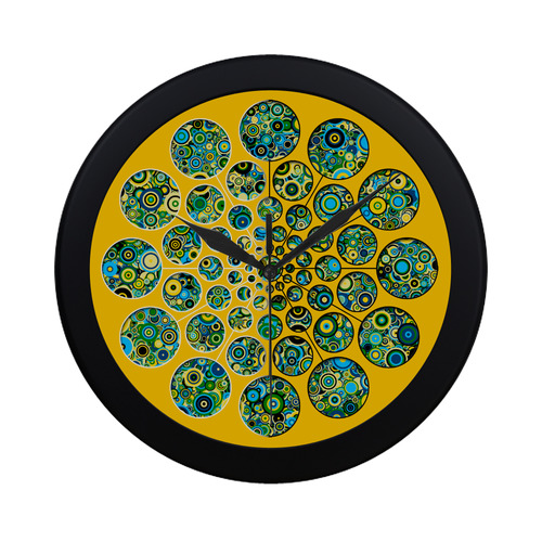 Flower Power CIRCLE Dots in Dots cyan yellow black Circular Plastic Wall clock