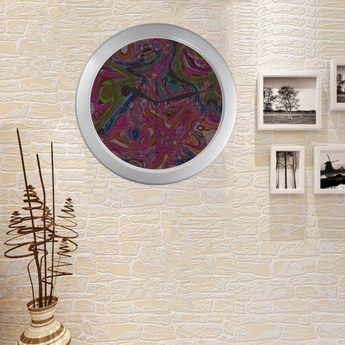 colorful abstract Silver Color Wall Clock