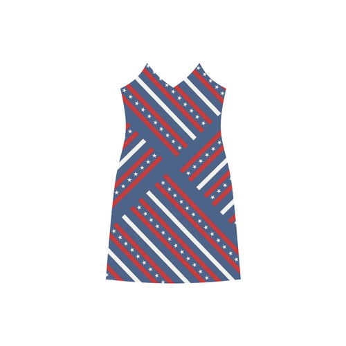Patriotic Crisscross V-Neck Open Fork Long Dress(Model D18)