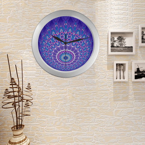 INDIA Patterns MANDALA BALL Blue Pink White Silver Color Wall Clock