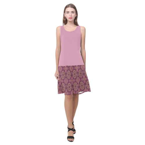 Orchid Smoke and Mauve Doily Sleeveless Splicing Shift Dress(Model D17)