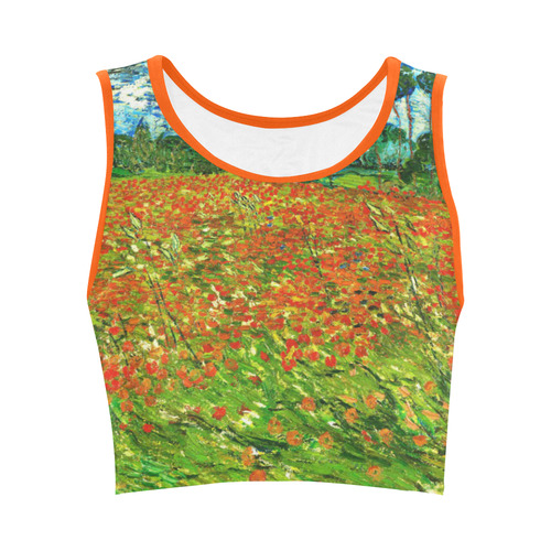 Vincent Van Gogh Field With Red Poppies Women's Crop Top (Model T42)