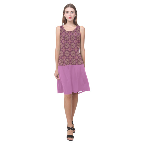 Mauve Doily and Spring Crocus Sleeveless Splicing Shift Dress(Model D17)