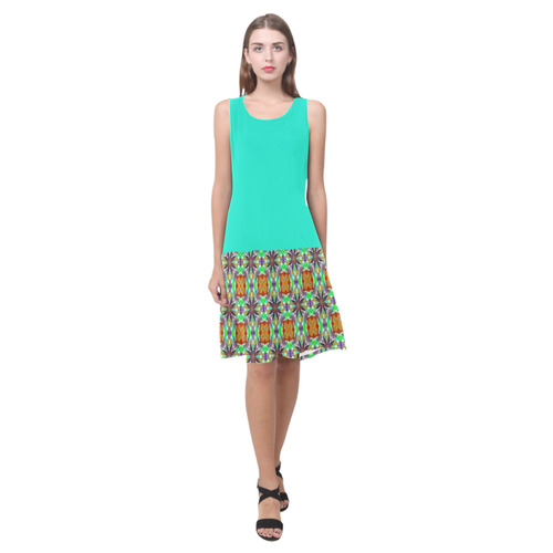 Bright Turquoise and Topaz Green Sleeveless Splicing Shift Dress(Model D17)