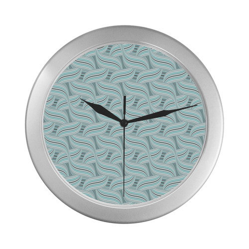teal and gray vintage pattern Silver Color Wall Clock