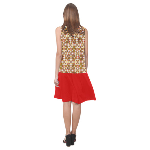 Topaz Geometric Pattern and Red Sleeveless Splicing Shift Dress(Model D17)