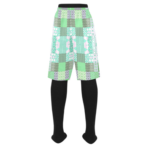 Shapes Pattern Mix - Green Cyan Men's Swim Trunk (Model L21)