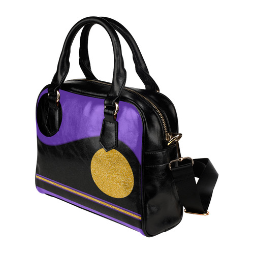BORDER Black Gold WAVE STRIPES DOTS Shoulder Handbag (Model 1634)