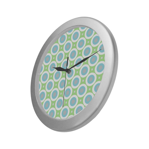 vintage blue and green pattern Silver Color Wall Clock