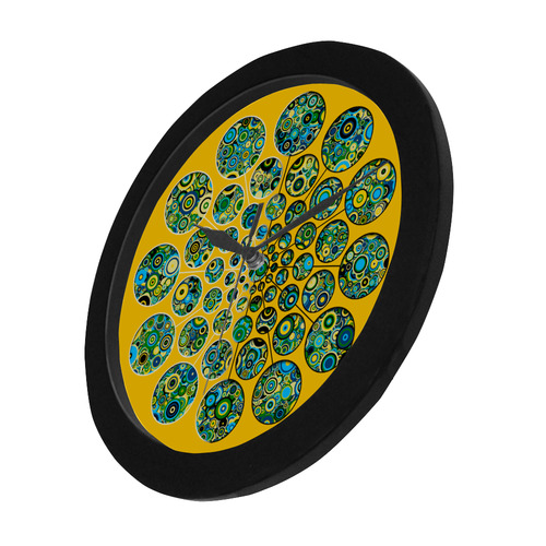 Flower Power CIRCLE Dots in Dots cyan yellow black Circular Plastic Wall clock