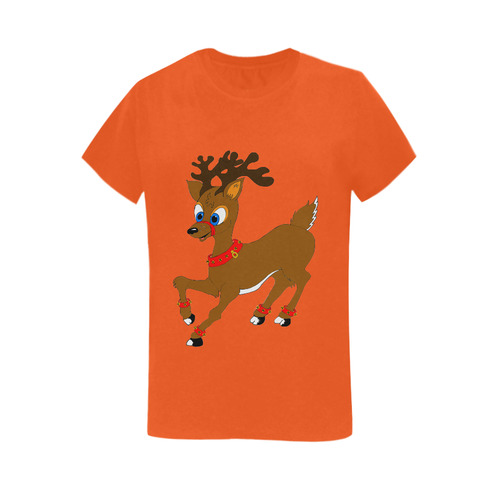 Christmas Reindeer Orange Women's T-Shirt in USA Size (Two Sides Printing)