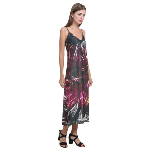 Brilliant Fractal Flower Of Light V-Neck Open Fork Long Dress(Model D18)